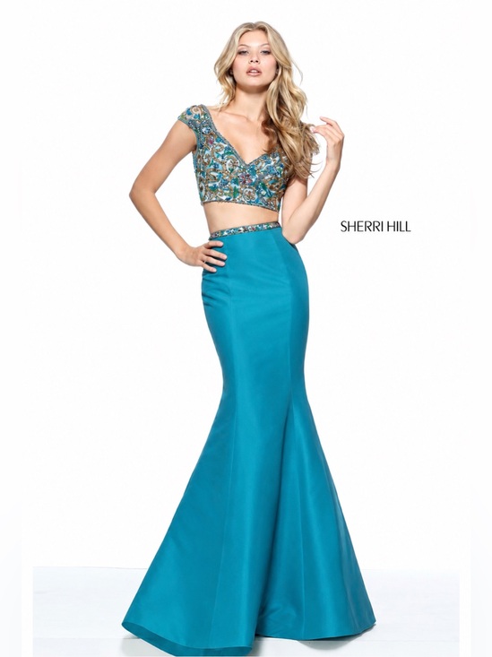Sherri Hill Dresses & Skirts - NWT $650 Sherri Hill Turquoise Beaded Two-Piece Prom Gown Dress Maxi 51167